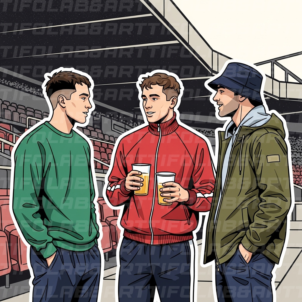 Choreography with fans holding colored cards creating a mosaic pattern